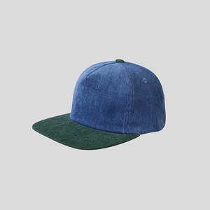 Plain Corduroy <b>Flat</b> Brim 5 Panel Snapback Cap Baseball <b>Hat</b> Pinwale Corduroy Texture <b>Hat</b> Two Tone Snapback Cap with Custom logo - Product Image 3