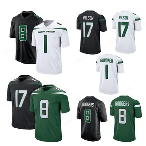 เสื้อเจอร์ซีย์ฟุตบอลอเมริกัน23-24แบบปักลาย New York 8 Aaron Rodgers 1 sauce Gardner 17เลือกได้ตามต้องการ