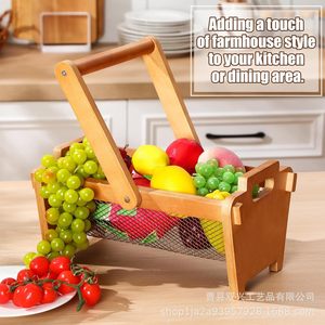 Wooden Garden Harvest Basket Rectangle Handheld Storage Basket With Dividers For <b>Vegetable</b> Picking And Fruit Storage - Product Image 2