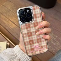 Coque arrière style coréen à motif quadrillé avec nœud pour iPhone 18 13 Pro Max, étui de téléphone électroplaqué à bord argenté pour iPhone 17