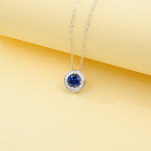 จี้เพชรทรงกลมเงินแท้ 925 ประดับไพลิน สร้อยคอหรูหราแบบเรียบง่าย - Product Image 3