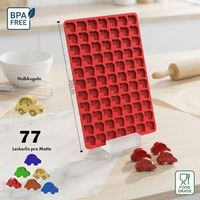 Weihnachtliche Silikon-Backform mit 77 Vertiefungen in Roter Autoform, DIY Karamell-Gummibärchen-Form, Antihaftbeschichtete 3D-Party-Dessertpfanne zum Backen