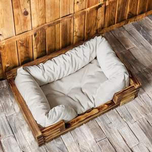 हस्तनिर्मित देहाती शैली लकड़ी के कुत्ते बिस्तर के साथ पर्यावरण के अनुकूल लोफ्ट डिजाइन बिल्लियों के लिए आरामदायक आधुनिक पालतू बिस्तर तकिया - Product Image 1