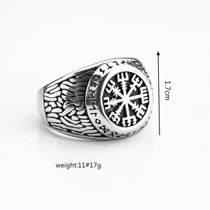 Retro Stainless Steel Men's <b>Ring</b> Viking Compass Runes Round Geometric Design Gift Jewelry - Product Image 5