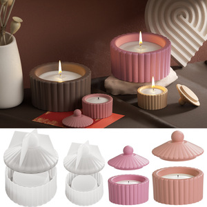 DIY çizgili mumluk epoksi silikon kalıp için çimento mum kavanoz saklama kutusu beton silikon kalıp - Product Image 2