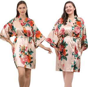 Kimono in Raso Floreale Setoso da Donna 2026, <span class=keywords><strong>Vestaglia</strong></span> con Elastico in Vita per Sposa, Damigella d'Onore, Festa Nuziale, Stagione <span class=keywords><strong>Estiva</strong></span> - Product Image 1