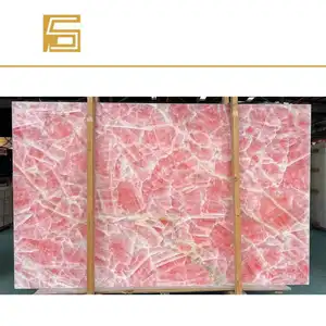 豪华粉色水晶板粉色大理石装饰天然纹理台面厂家直销