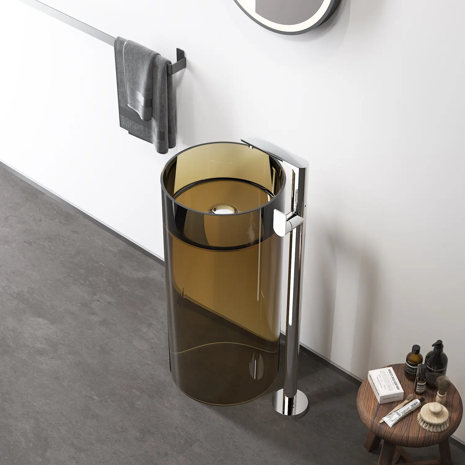 Modern lüks katı kristal lavabo gemi lavabo yuvarlak tezgah üstü ayaklı lavabo otel uygulamaları için