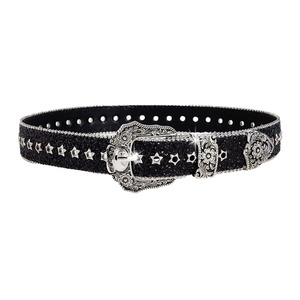 Yonger Factory cintura in pelle glitterata Vintage a forma di stella perlina rifilatura in metallo antico argento con fibbia - Product Image 6