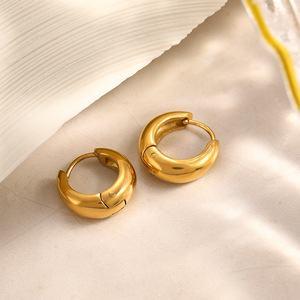 Huggie Earrings 18k Gold Plated Stainless Steel Geometric <b>Circle</b> <b>Ring</b> Studs Stackable Fashion Jewelry - Product Image 2