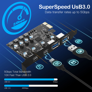 PCIe X1 to 2 Port USB 3.0 Type-A + 2 Port Type-C Expansion Card, SuperSpeed for Desktop PC Compatible with PCIe X1/x4/x8/x16 - Product Image 5
