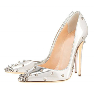 Zapatos de vestir de tacón alto y fino para mujer, con remaches metálicos, de corte bajo, sin cordones, con punta, para citas, talla grande 43 - Product Image 3