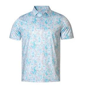 เสื้อโปโลผู้ชายแขนสั้นพิมพ์ลายอ็อกซ์ฟอร์ดสีฟ้าอ่อน ลายพิมพ์ลำลอง ระบายอากาศได้ดี ผ้าฝ้าย ทรงปกติ - Product Image 1