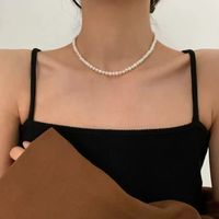 Collier de perles d'eau douce baroques authentiques de 4 mm avec perles ovales plates irrégulières naturelles