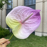 Bunga Anthurium Buatan Besar Berkualitas Tinggi, Tangkai Anthurium Lily Palsu Warna Burgundy untuk Dekorasi Rangkaian Bunga Pernikahan dan Rumah