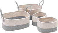 Paniers de rangement, lot de 4 bacs de rangement en corde de coton tissé panier décoratif pliable avec poignées pour bébé crèche linge enfant