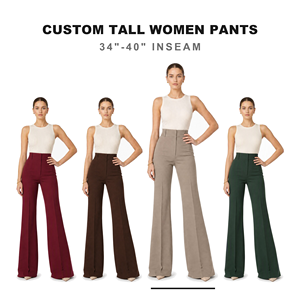 Custom Wholesale Long Torso <strong>Tall</strong> <strong>Women</strong> Cotton Elastane Tailored Trousers High Waist Fit and Flare Suit <strong>Pants</strong> 34-40 Inch Inseam - Product Image 1