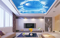 Papier peint mural moderne imperméable pour plafond de chambre à coucher, Guangzhou Ihouse, paysage 3D, ciel bleu, nuages blancs, papier de soie