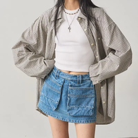 ODM OEM nouveau Vintage taille basse Mini Jean jupe Shorts décontracté été Style solide Denim délavé droite Silhouette Cargo poches