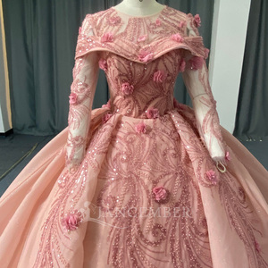 Vestido de Quinceañera Jancember Lsany300, Rosa Coral Mágico, con Cuello Plegado, Adorno de Fénix con Cuentas, Rosa 3D y Brillo - Product Image 2