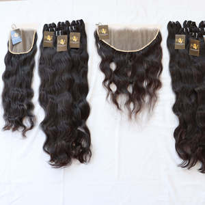 Paquetes de tejido de cabello indio de templo crudo natural Cierre frontal de encaje suizo Hd virgen con cabello humano brasileño 613 paquetes - Product Image 2