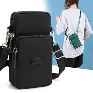 Fabriek Nieuwe Mode Twill Stof Pure Kleur Veelzijdige Mobiele Telefoon Mini Tas Nylon Canvas Crossbody Schoudertas