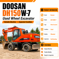 Excavatrice sur pneus d'occasion Doosan DH150W-7 de 15 tonnes, d'origine coréenne, à vendre