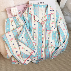 Pigiama Sexy con Stampa Floreale e Frutta per Donne, Set da Notte a Maniche Lunghe, Abbigliamento da Casa con Motivi Cartoon Carini, Stile Dolce, Vendita all'Ingrosso - Product Image 2