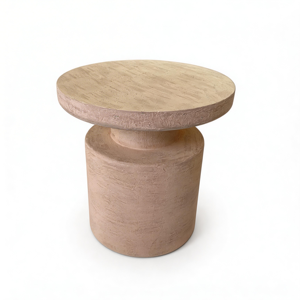 Antique Wooden Frame Concrete Coating <b>Round</b> Artificial Traveltine <b>Side</b> <b>Tables</b> - Product Image 3