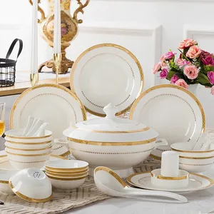 Set d'assiettes à dîner en porcelaine de chine, 57 pièces, vaisselle en céramique de luxe, vente en gros