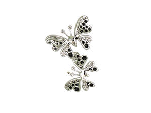 18K White Gold Edgy Twin <b>Butterfly</b> Pendant With Black Diamond & White Diamond Pave Bold Romantic Jewelry - Product Image 2