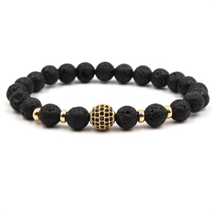 Vendita calda nero pietra lavica oro rosa bracciale rame ottone perline e diamante <span class=keywords><strong>rosario</strong></span> braccialetto gioielli - Product Image 4