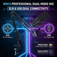 Microphone dynamique professionnel WM13-35 à double mode, super cardioïde, pour studio, avec éclairage RGB, 192 kHz/24 bits, pour diffusion et podcast