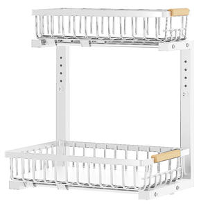 Étagères de rangement en métal pour cuisine et salle de bain, réglables en hauteur, organisateur de placard coulissant à 2 niveaux sous l'évier - Product Image 1
