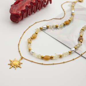 Sun Pendant <b>Necklace</b> With Pearl And Natural Stone <b>Beads</b> For Women Everyday Wear - Product Image 4