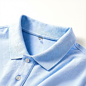 <b>Men</b> Light Blue <b>Long</b> <b>Sleeve</b> <b>Polo</b> <b>Shirt</b> Knitted Cotton Casual Style Breathable Solid Color Regular Fit - Product Image 4