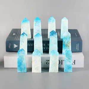 Hete Verkoop Crystal Stone Calamine Hemimorfiet Toren Obelisk Punt Medium Blauw Aragoniet Voor Decoratie