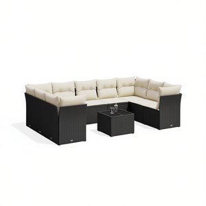 Ensemble de salon de jardin en rotin blanc crème et noir, 6 places, mobilier d'extérieur, design contemporain - Product Image 1