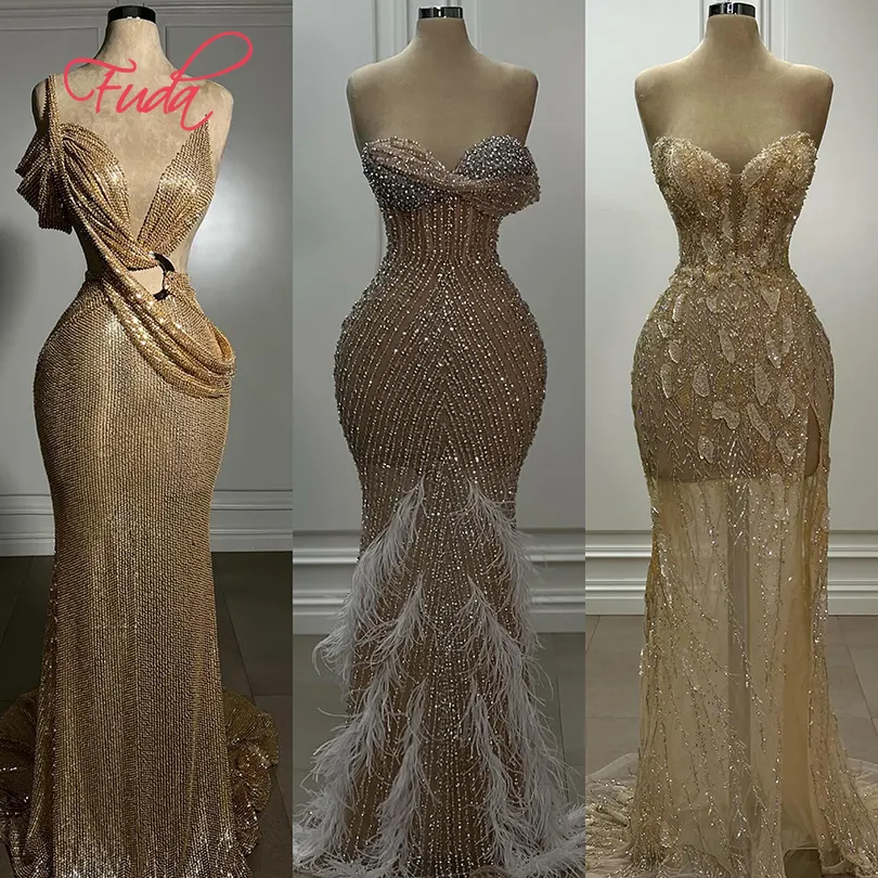 فستان FUDA من ألماس وحجر الراين للحفلات الليلية وحفلات الزفاف لوصيفات العروس مزين بشريط من النوع C280