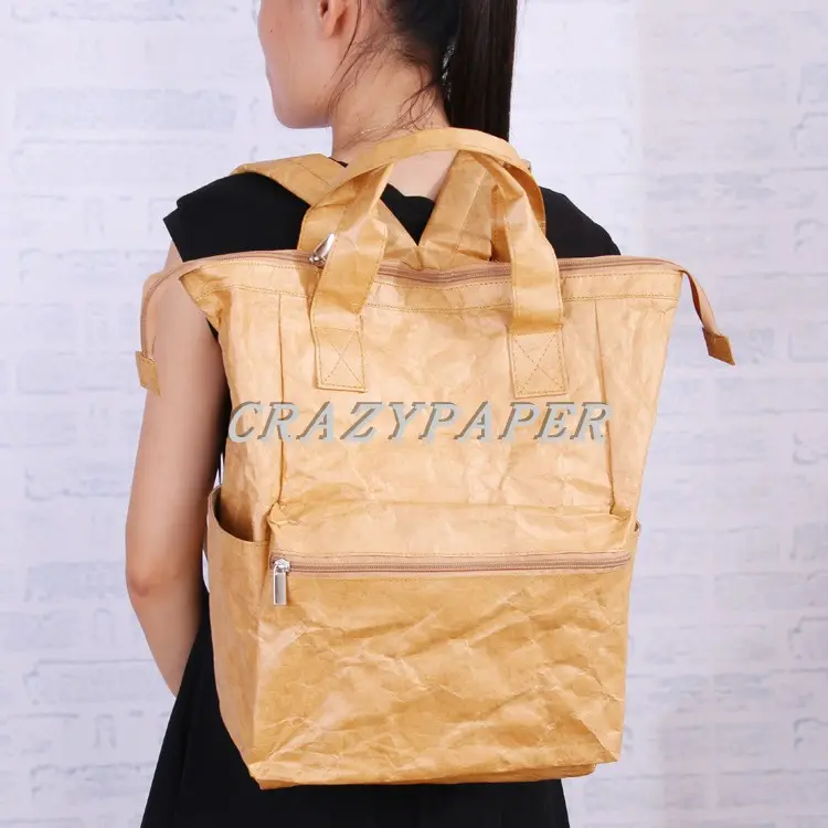 1214 Eco Friendly Fashion Multifunctional Double Recycled Travel Washable Kraft Paper Backpack Outdoor Sports Bag