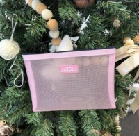 Pochette de maquillage en nylon à mailles violettes et bleu ciel avec logo personnalisé en silicone, fermeture éclair, sac de toilette cosmétique
