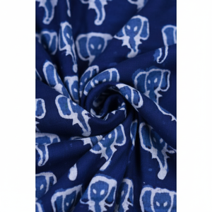 Indigo Geometric Pattern Dabu Hand Block Printed Slub Cotton Fabric for <b>Boys</b>' Shirts Curtains Bags Home Decor Luggage Covers - Product Image 1