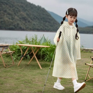 Impermeable Largo Transparente de PEVA para Niños con Capucha |   Lindos Dibujos Animados con Puntos de Polka |   Reutilizable e Impermeable para Senderismo - Product Image 3