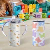 Gobelet isotherme droit en acier inoxydable à double paroi de 12 oz, blanc, pour enfants, avec bec verseur, personnalisable par sublimation