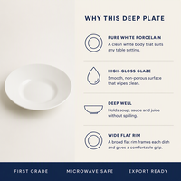 Lot de Plats Profonds en Porcelaine Blanche – Assiettes Rondes pour Pâtes de 9, 10 et 12 Pouces pour Hôtels et Restaurants – Vaisselle Personnalisable avec Logo