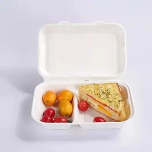 Plato Biodegradable para comida, 9 pulgadas, bagazo de caña de azúcar, 10 pulgadas, caja contenedor de almuerzo de papel de pulpa Compostable