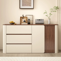Buffet en bois multi-compartiments grande capacité, avec tiroir à rainure dissimulée et armoire de rangement à une seule porte, finition grain de noyer