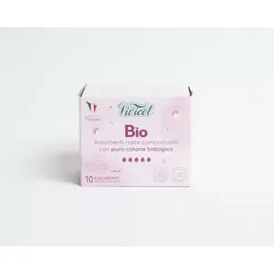 Assorbenti Notturni Vivicot Bio con Ali, Elevata Assorbenza, Cotone Organico, Confezione da 10, Assorbenti Igienici Compostabili - Product Image 1