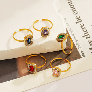 <b>Open</b> <b>Ring</b> Square Colored Zircon Pave Setting Geometric Unisex Fashion Jewelry YR46 - Product Image 3