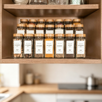 Ensemble d'Épices : 12 Bocaux Carrés en Verre avec Couvercles en Bois, Micro-ondables, Anti-Humidité, Bouteilles à Épices de 4 oz, Cadeau de Graduation pour la Cuisine